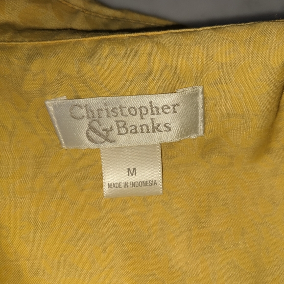 Christopher & Banks Button Tab Sleeve Top / Yellow Floral Pattern Shirt - Picture 8 of 12